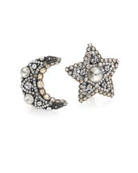 Lanvin | Metallic Crystal Star & Moon Asymmetrical Clip-on Button Earrings | Lyst
