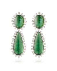 Faraone Mennella | 18k White Gold Green Tourmaline Earrings | Lyst