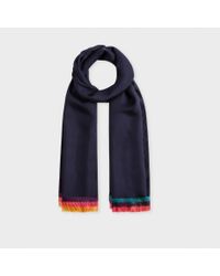 Paul Smith | Blue Men's Navy Silk Multi-stripe End Scarf for Men | Lyst