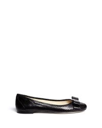 Michael Kors | Black Kiera Bow Snake-embossed Leather Ballerinas | Lyst
