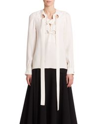 Derek Lam | White Georgette Lace-up Blouse | Lyst