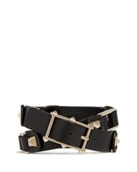 Valentino | Black 'rockstud' Double Wrap Leather Bracelet | Lyst
