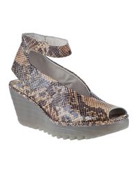 Fly London - Multicolor Yala Wedge Sandal Stone Snake - Lyst