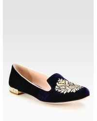 Miu Miu | Blue Velvet Jewel Smoking Slippers | Lyst