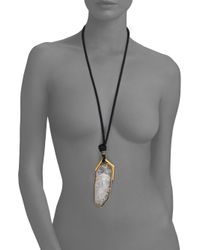 Lanvin | Metallic Rock Crystal & Leather Cord Pendant Necklace | Lyst