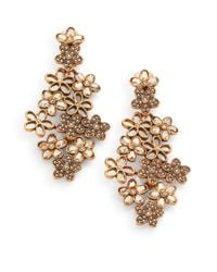 Oscar de la Renta | White Swarovski Crystal Flower Clipon Earrings | Lyst