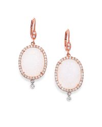 Meira T | Pink White Druzy, Diamond & 14k Rose Gold Drop Earrings | Lyst