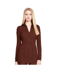 Ralph Lauren Black Label | Brown Cabled Cashmere Mockneck | Lyst