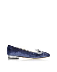 Charlotte Olympia - The King Kitty Unplugged Dark Blue Embroidered Velvet Flats - Lyst