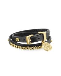 Juicy Couture - Metallic Leather and Chain Wrap Bracelet - Lyst
