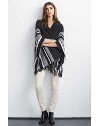 Velvet By Graham & Spencer - Gray Feline Fringe Cashmere Poncho - Lyst