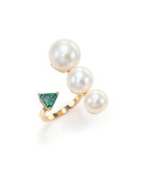 Delfina Delettrez | Metallic Handroid 9mm-11mm White Pearl, Green Topaz & 18k Yellow Gold Trillion Wrap Ring | Lyst