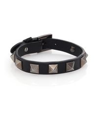Valentino | Black Rockstud Small Leather Bracelet | Lyst