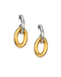 Gurhan | Metallic Hoopla 24k Yellow Gold & Sterling Silver Galahad Drop Hoop Earrings | Lyst