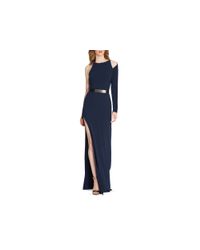 Halston | Blue Asymmetric Side Slit Gown | Lyst