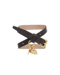 Alexander McQueen | Black Leather Double Wrap Skull Bracelet | Lyst