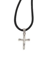 John Hardy | Black Bamboo Sterling Silver Leather Cross Pendant Necklace for Men | Lyst