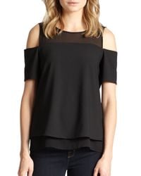 Cooper & Ella | Black Lily Cold-shoulder Sheer-yoke Top | Lyst
