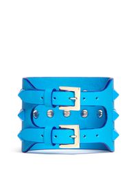 Valentino | Blue 'rockstud' Wide Leather Bracelet | Lyst