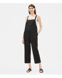 Eileen Fisher Black Organic Linen Cropped Jumpsuit
