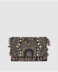 El Corte Inglés Multicolor Wo Black Crossbody Bag With Embroidered Fabric And Shell Detail