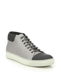 Lanvin | Gray Contrasting Toe Cap Leather Mid-Top Sneakers for Men | Lyst