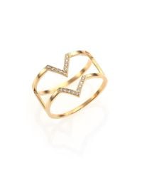 Zoe Chicco | Metallic Diamond & 14k Yellow Gold Double V Ring | Lyst