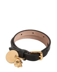Alexander McQueen | Black Skull Charm Leather Bracelet | Lyst