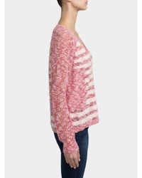 White + Warren - White Textured Stripe V Neck - Lyst