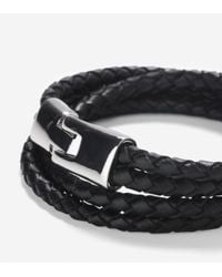 Cole Haan - Black Braided Leather Strap Bracelet With Magnet Closure - Lyst