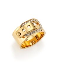 Michael Kors | Metallic Cityscape Hardware Pavé Buckle Band Ring/Goldtone | Lyst