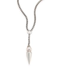 Majorica | Metallic 10mm White Pearl Spike Y Necklace | Lyst