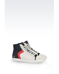 Armani Jeans | White High Top Sneaker In Suede And Denim for Men | Lyst
