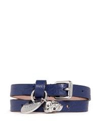 Alexander McQueen | Blue Skull Charm Double Wrap Leather Bracelet | Lyst
