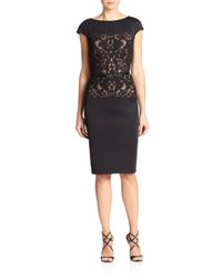 Tadashi Shoji | Black Belted Lace-bodice Sheath Dress | Lyst