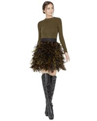 Alice + Olivia - Green Cina Hen Feather Mini Skirt - Lyst