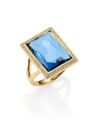 Ippolita | Gelato London Blue Topaz, Diamond & 18K Yellow Gold Medium Baguette Ring | Lyst