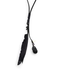 Ann Demeulemeester | Black Kenya Leather Feather Pebble Pendant Necklace | Lyst