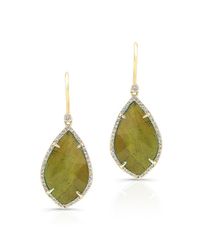 Anne Sisteron - 14kt Yellow Gold Green Tourmaline Diamond Leaf Earrings - Lyst