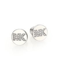 Michael Kors | Metallic Fulton Logo Pavé Stud Earrings/silvertone | Lyst