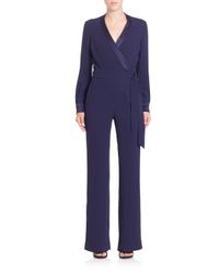 Diane von Furstenberg | Blue Margot Silk-trimmed Jumpsuit | Lyst