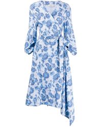 Pringle of Scotland Cotton Floral Wrap Dress in Blue - Lyst