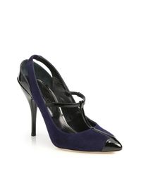 Oscar de la Renta | Blue Fedra Suede & Patent Leather T-strap Pumps | Lyst