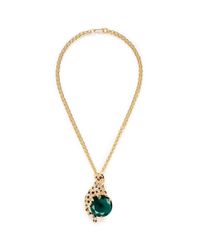 Kenneth Jay Lane | Green Cheetah Emerald Stone Pendant Necklace | Lyst