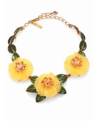 Oscar de la Renta | Yellow Embellished Floral Statement Necklace | Lyst