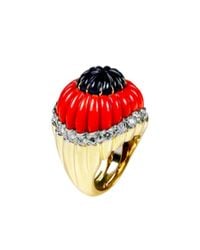 David Webb | Metallic Ring - Carved Cabochon Sapphire, Fluted Coral, brilliant-cut Diamonds, 18k Gold, And Platinum | Lyst