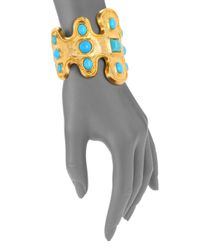 Kenneth Jay Lane | Metallic Cabochon Column Wavy Cuff Bracelet | Lyst