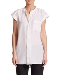 Vince | White Frayed Silk Blouse | Lyst