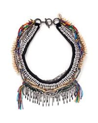 Venna | Multicolor Crystal Spike Fringe Threadwork Necklace | Lyst