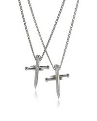 DSquared² - Metallic Crossing Nail Palladium Plated Metal Double Chain Necklace W/strass - Lyst